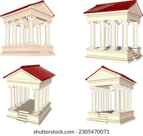 Classical roman greek holy temple cartoon illustration vector sketch