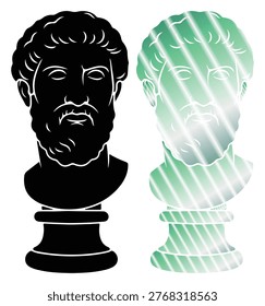 Classical roman sculpture portrait, philosopher thinker head, historical antique art bust.