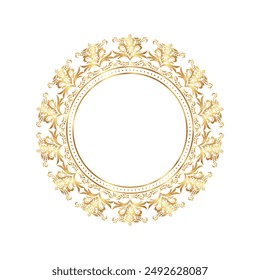 ClassicAl Round gold damask frame, Decorative Elegant vector element for design in Eastern style, place for text, Elegance Floral golden border, Lace illustration for invitations and greeting cards