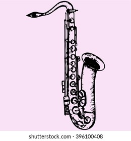 Classical saxophone doodle style sketch illustration hand drawn vector 
