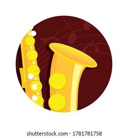 Imagen clásica de saxofón. Instrumento musical eólico - Vector