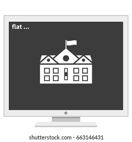 Classical school building flat icon.