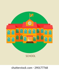 Classical school building icon in flat style, vector.
