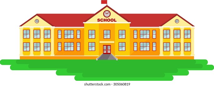 Classical School Building Isolated On White Background