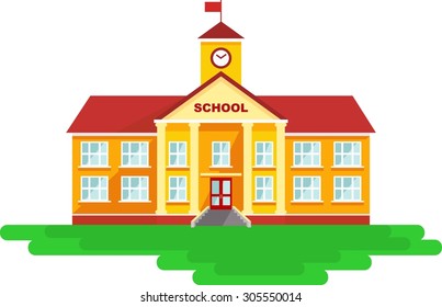 Classical school building isolated on white background