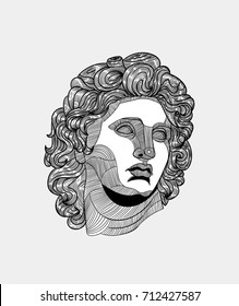 Classical Sculpture. Alexander Makedonsky. Vector illustration hand drawn