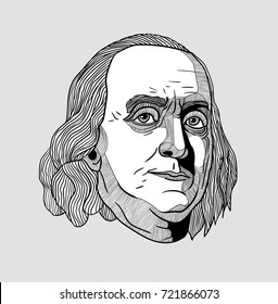 Classical Sculpture. Benjamin Franklin. Vector illustration hand drawn