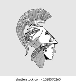 Classical Sculpture. Vector illustration hand drawn. Athena the ancient Greek goddess of wisdom.