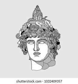 Classical Sculpture. Vector illustration hand drawn. Dionysus or Bacchus.