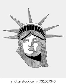 Classical Sculpture. Vector illustration hand drawn.The Statue of Liberty 