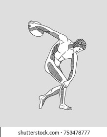 Klassische Skulptur. Vektorgrafik handgezeichnet. Der Discobolus von Myron