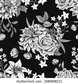 Classical seamless pattern with botanical floral design illustration.