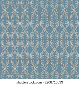 Classical Seamless Pattern With Coffee Beans. Victorian Style Vintage Texture For Wallpaper In Blue And Beige Colors