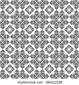 Classical seamless pattern with decoration tracery on a white background.