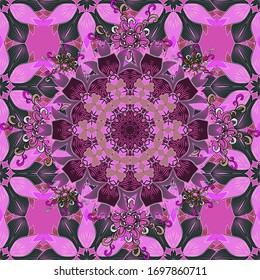 Classical september embroidery, acorns wild forest. Fashionable template for design of clothes, t-shirt design.Vector. Leaves on blue, pink and violet colors. Embroidery autumn seamless pattern.