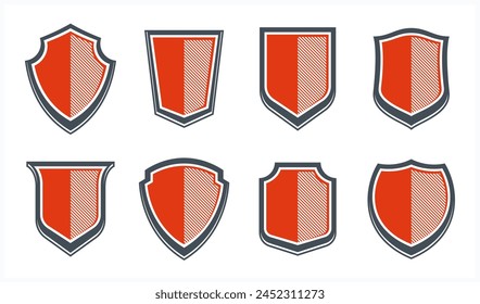 Classical shields collection vector design elements, defense and safety icons, empty and blank ammo emblems collection.