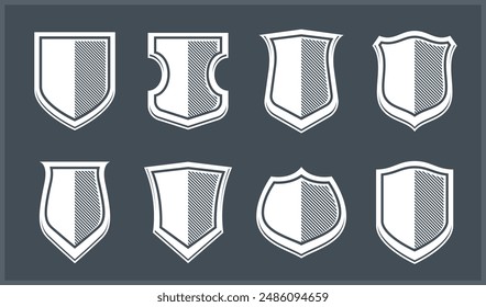 Classical shields collection vector design elements, defense and safety icons, empty and blank ammo emblems collection.