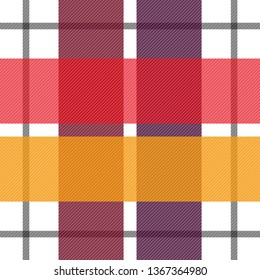 Classical shirt print. Seamless vector pattern with checkers and stripes. Hipster fashion collection. Textile design for suits, plaids, napkins, tablecloth. White, red, yellow, purple.