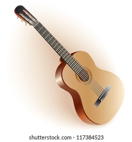 Classical Spanish guitar. Isolated on white background. Fully editable vector