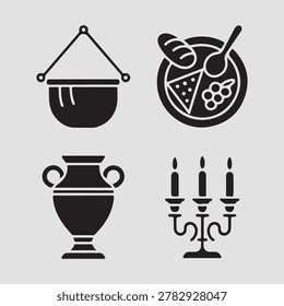 Classical still life painting objects icons bundle showcasing traditional objects fruits vases and bottles suitable for classic art themed designs and creative compositions