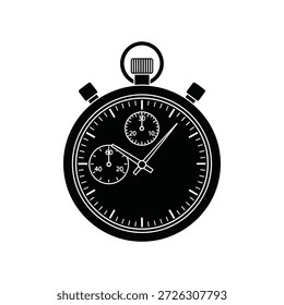 Classical stopwatch vector illustration with sub dials. Detailed timer graphic for precise time measurement sports.