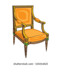 Classical style chair hand drawn illustration, doodle over a white background