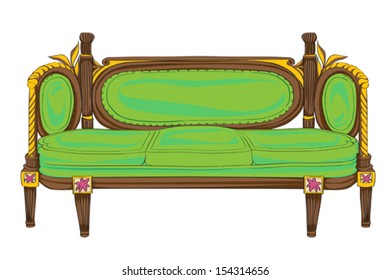 Classical style sofa hand drawn illustration, cartoon over a white background