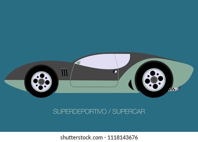 classical super sport car, side view, icon, illustration