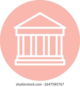 Classical Temple Silhouette on Red Circular Background