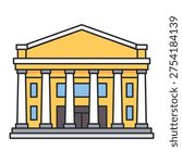 Classical theater building with columns isolated on white background. City landmark architecture. Vector illustration.