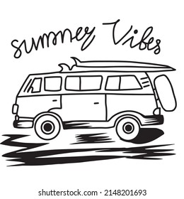 Classical theme on summer vibes vector illustration.  Design illustration surfing at summer time