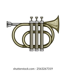 classical trumpet cartoon. horn valves, bell mouthpiece, orchestra band classical trumpet sign. isolated symbol vector illustration