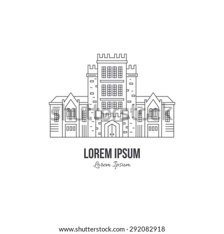 Classical university building made in line style vector. Isolated building for logo, map or other kind of design. City constructor series. 