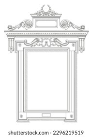 Classical vector window frame facade wall in the technique of engraving