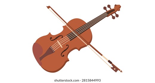 Classical violin with bow isolated on white background elegant vector illustration suitable for orchestra concerts music education performances cultural events and musical instrument themed creative projects.