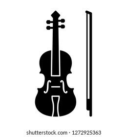 Classical violin with bow - string musical instrument flat vector icon for music apps and websites