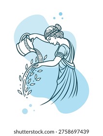 Classical Water Goddess Vector Illustration – Aquarius Zodiac Sign and Greek Mythology Water Bearer	
