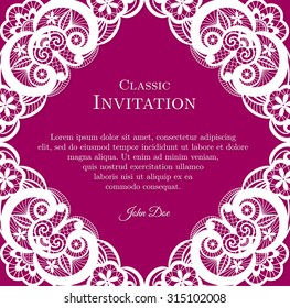 Classical wedding invitation template with white lace
