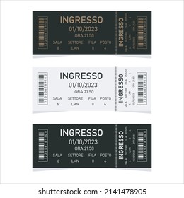 Klassisch weiß, schwarz und oro tickets biglietto d'ingresso- in italienischer Kalligrafie