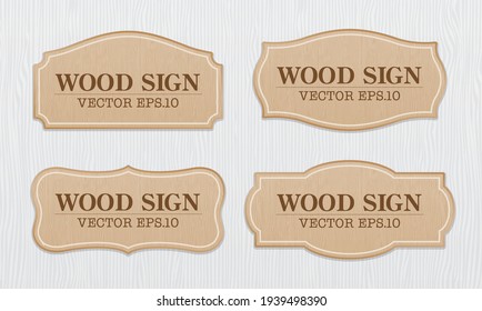 Classical wood signage vector set on white wood texture background.