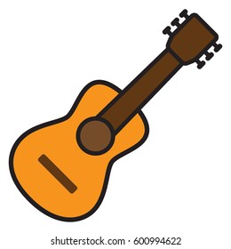 Classical wooden guitar. Flat style, color image. Vector. White background, isolated.
