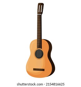 Classical wooden guitar. String musical instruments. Flat vector illustration