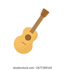 Clásica guitarra de madera. Instrumentos musicales de cuerda. Guitarra Acústica. Ilustración vectorial plana aislada sobre fondo blanco.