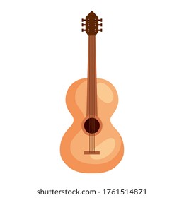 classical wooden guitar, string plucked musical instrument vector illustration design