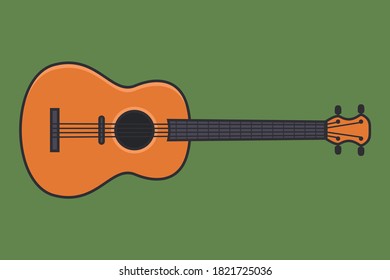 Classical wooden guitar. String plucked musical instrument. Small acoustic guitar or ukulele. Vector illustration