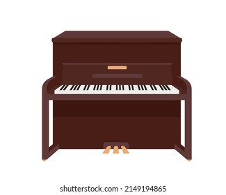 Classical Wooden Music Piano Isolated On White Background. Keyboard Musical Instrument Icon. Vector Illustration In Flat Or Cartoon Style.