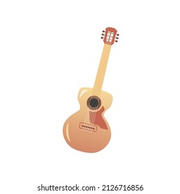 Classical wooden string guitar. Hispanic musical instrument acoustic guitar instrument, flat cartoon vector illustration isolated on white background.