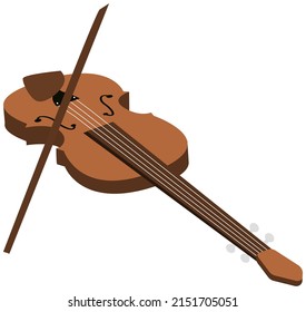 Classical wooden violin musical bowed stringed instrument of high timbre, fiddle flat vector illustration on white background. Main instrument of academic classical music, violinist equipment