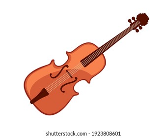 Classical wooden violin musical instrument flat vector illustration on white background