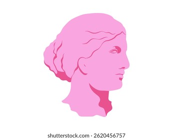 A classical y2k Greek bust icon in soft pink tones. Antique style statue silhouette character with modern aesthetic.